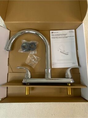 Seasons Raleigh Two Handle Gooseneck Kitchen Faucet Chrome 1.8GPM Deck Plate New